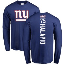 Jon Halapio Royal Blue Backer - #75 Football New York Giants Long Sleeve T-Shirt