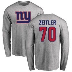 Kevin Zeitler Ash Name & Number Logo - #70 Football New York Giants Long Sleeve T-Shirt