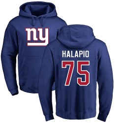 Jon Halapio Royal Blue Name & Number Logo - #75 Football New York Giants Pullover Hoodie