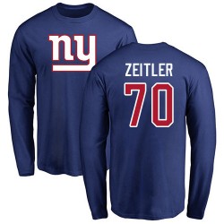 Kevin Zeitler Royal Blue Name & Number Logo - #70 Football New York Giants Long Sleeve T-Shirt