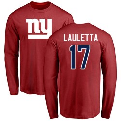 Kyle Lauletta Red Name & Number Logo - #17 Football New York Giants Long Sleeve T-Shirt