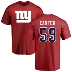 Lorenzo Carter Red Name & Number Logo - #59 Football New York Giants T-Shirt