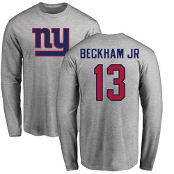 Odell Beckham Jr Ash Name & Number Logo - #13 Football New York Giants Long Sleeve T-Shirt