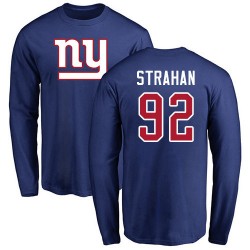 Michael Strahan Royal Blue Name & Number Logo - #92 Football New York Giants Long Sleeve T-Shirt