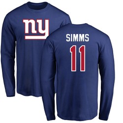 Phil Simms Royal Blue Name & Number Logo - #11 Football New York Giants Long Sleeve T-Shirt