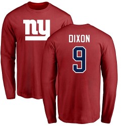 Riley Dixon Red Name & Number Logo - #9 Football New York Giants Long Sleeve T-Shirt
