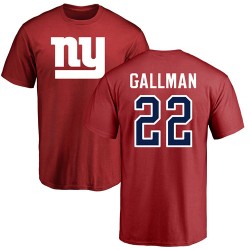 Wayne Gallman Red Name & Number Logo - #22 Football New York Giants T-Shirt