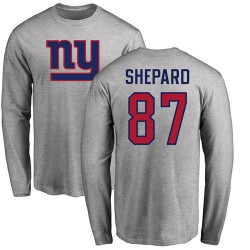 Sterling Shepard Ash Name & Number Logo - #87 Football New York Giants Long Sleeve T-Shirt