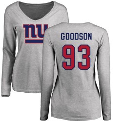 Women's B.J. Goodson Ash Name & Number Logo - #93 Football New York Giants Long Sleeve T-Shirt