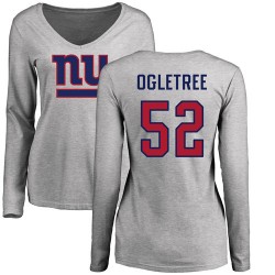 Women's Alec Ogletree Ash Name & Number Logo - #52 Football New York Giants Long Sleeve T-Shirt