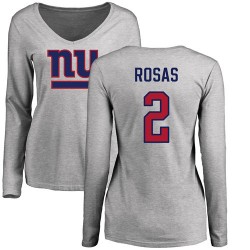Women's Aldrick Rosas Ash Name & Number Logo - #2 Football New York Giants Long Sleeve T-Shirt