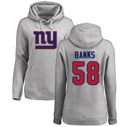 Women's Carl Banks Ash Name & Number Logo - #58 Football New York Giants Pullover Hoodie