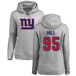 Women's B.J. Hill Ash Name & Number Logo - #95 Football New York Giants Pullover Hoodie