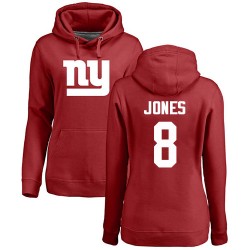 Women's Daniel Jones Red Name & Number Logo - #8 Football New York Giants Pullover Hoodie