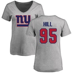 Women's B.J. Hill Ash Name & Number Logo - #95 Football New York Giants T-Shirt