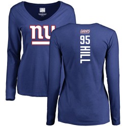 Women's B.J. Hill Royal Blue Backer - #95 Football New York Giants Long Sleeve T-Shirt