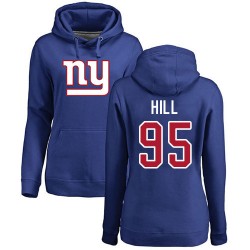 Women's B.J. Hill Royal Blue Name & Number Logo - #95 Football New York Giants Pullover Hoodie