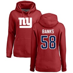 Women's Carl Banks Red Name & Number Logo - #58 Football New York Giants Pullover Hoodie