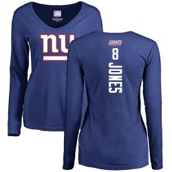 Women's Daniel Jones Royal Blue Backer - #8 Football New York Giants Long Sleeve T-Shirt