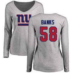 Women's Carl Banks Ash Name & Number Logo - #58 Football New York Giants Long Sleeve T-Shirt