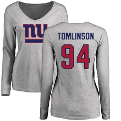 Women's Dalvin Tomlinson Ash Name & Number Logo - #94 Football New York Giants Long Sleeve T-Shirt