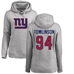 Women's Dalvin Tomlinson Ash Name & Number Logo - #94 Football New York Giants Pullover Hoodie