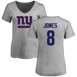 Women's Daniel Jones Ash Name & Number Logo - #8 Football New York Giants T-Shirt