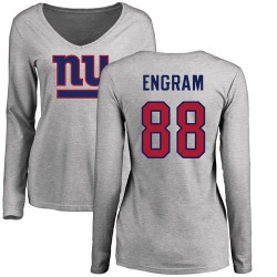 Women's Evan Engram Ash Name & Number Logo - #88 Football New York Giants Long Sleeve T-Shirt