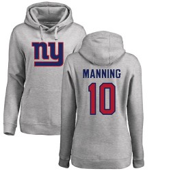 Women's Eli Manning Ash Name & Number Logo - #10 Football New York Giants Pullover Hoodie