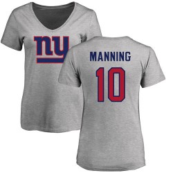 Women's Eli Manning Ash Name & Number Logo - #10 Football New York Giants T-Shirt