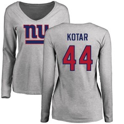 Women's Doug Kotar Ash Name & Number Logo - #44 Football New York Giants Long Sleeve T-Shirt