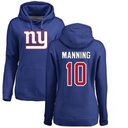 Women's Eli Manning Royal Blue Name & Number Logo - #10 Football New York Giants Pullover Hoodie