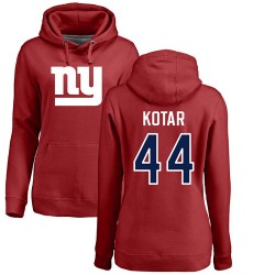 Women's Doug Kotar Red Name & Number Logo - #44 Football New York Giants Pullover Hoodie