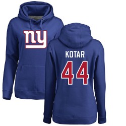 Women's Doug Kotar Royal Blue Name & Number Logo - #44 Football New York Giants Pullover Hoodie
