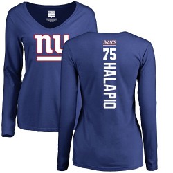Women's Jon Halapio Royal Blue Backer - #75 Football New York Giants Long Sleeve T-Shirt
