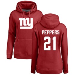 Women's Jabrill Peppers Red Name & Number Logo - #21 Football New York Giants Pullover Hoodie