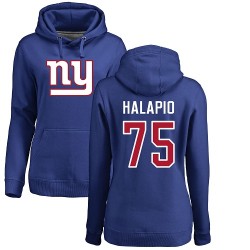 Women's Jon Halapio Royal Blue Name & Number Logo - #75 Football New York Giants Pullover Hoodie