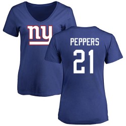 Women's Jabrill Peppers Royal Blue Name & Number Logo - #21 Football New York Giants T-Shirt
