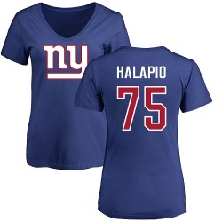 Women's Jon Halapio Royal Blue Name & Number Logo - #75 Football New York Giants T-Shirt