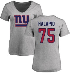Women's Jon Halapio Ash Name & Number Logo - #75 Football New York Giants T-Shirt