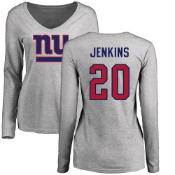 Women's Janoris Jenkins Ash Name & Number Logo - #20 Football New York Giants Long Sleeve T-Shirt