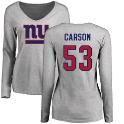 Women's Harry Carson Ash Name & Number Logo - #53 Football New York Giants Long Sleeve T-Shirt