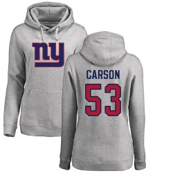 Women's Harry Carson Ash Name & Number Logo - #53 Football New York Giants Pullover Hoodie