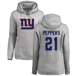 Women's Jabrill Peppers Ash Name & Number Logo - #21 Football New York Giants Pullover Hoodie