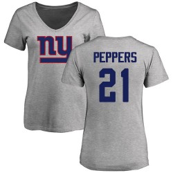 Women's Jabrill Peppers Ash Name & Number Logo - #21 Football New York Giants T-Shirt