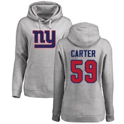 Women's Lorenzo Carter Ash Name & Number Logo - #59 Football New York Giants Pullover Hoodie