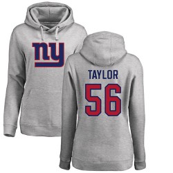 Women's Lawrence Taylor Ash Name & Number Logo - #56 Football New York Giants Pullover Hoodie