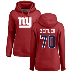 Women's Kevin Zeitler Red Name & Number Logo - #70 Football New York Giants Pullover Hoodie