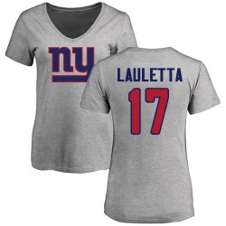 Women's Kyle Lauletta Ash Name & Number Logo - #17 Football New York Giants T-Shirt