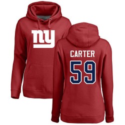 Women's Lorenzo Carter Red Name & Number Logo - #59 Football New York Giants Pullover Hoodie